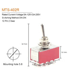 5PCS 6mm Miniature Toggle Switch MTS 102/103/202/203/302/304/402/403 ON-OFF-ON 5A125V 2A250V 3/6/9/12 Pin Mounting Equipment