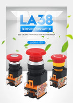 1PCS LA38-11ZS Self-Locking 22mm Emergency Power Push Button Switchstop Mushroom Head Emergency Stop Button Switch