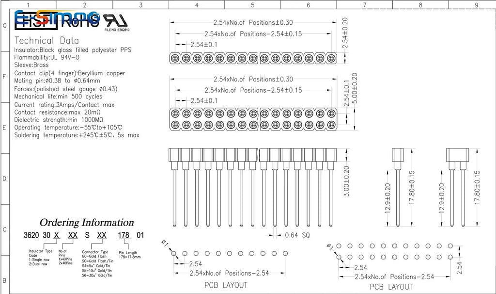 3pcs 2.54mm L17.8mm Round Pin Header Female Single Row 1x40Pin Crystal Socket Holder Female Header Connector