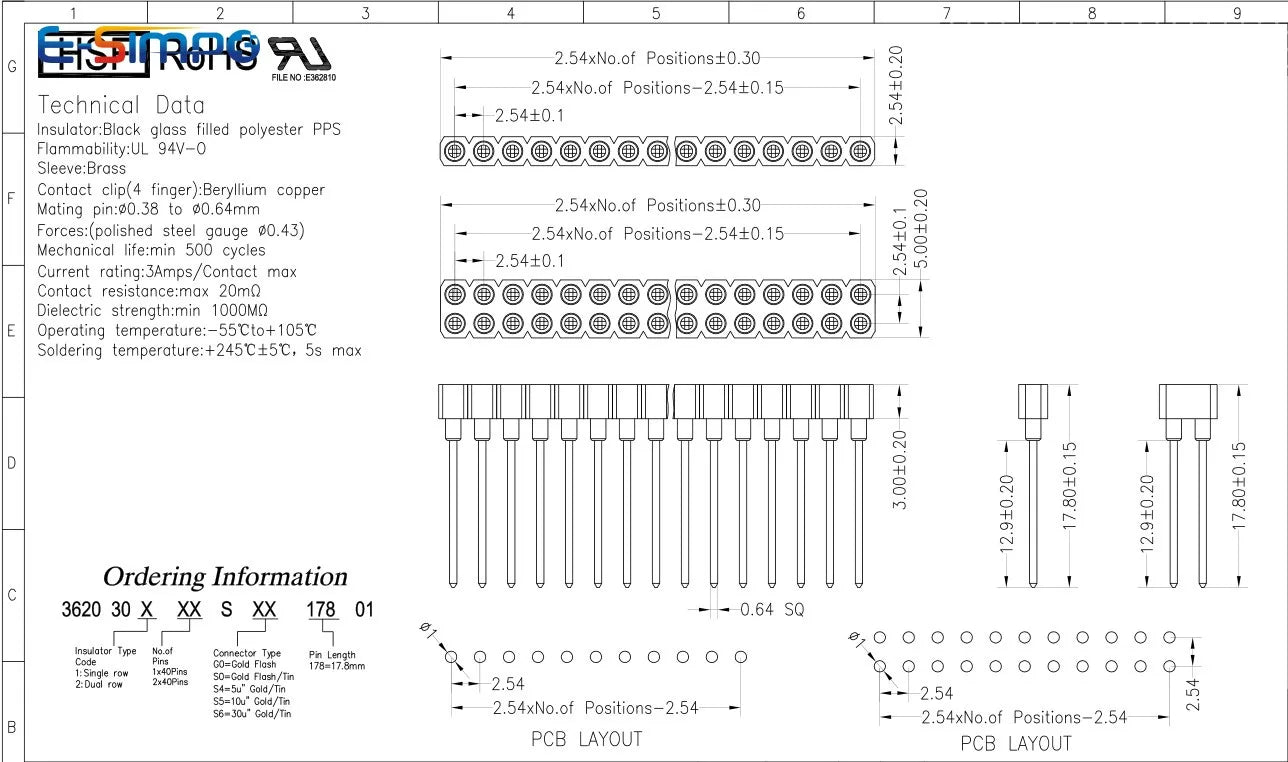 3pcs 2.54mm L17.8mm Round Pin Header Female Single Row 1x40Pin Crystal Socket Holder Female Header Connector