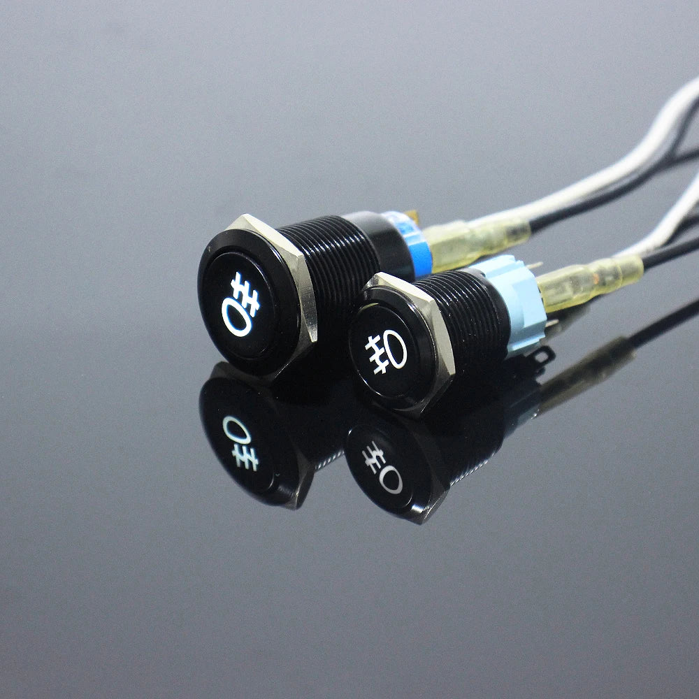 1PC Fog lamp LED Momentary Fixation locking waterproof 16mm 19mm Metal Push Button Switch 3V 5V 12V 24V 220V symbol customized