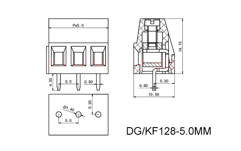 10PCS DG/KF128 5.0mm/5.08 PCB Screw Terminal Block Connector 2Pin Terminals 380V 10A