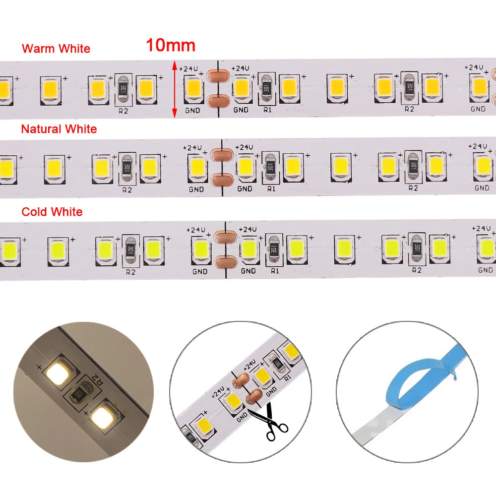 12V 24V LED Strip SMD 2835 Flexible LED Tape 5M 120 240 480Leds/m Waterproof Ribbon Diode Room Decor Warm Natural Cool White