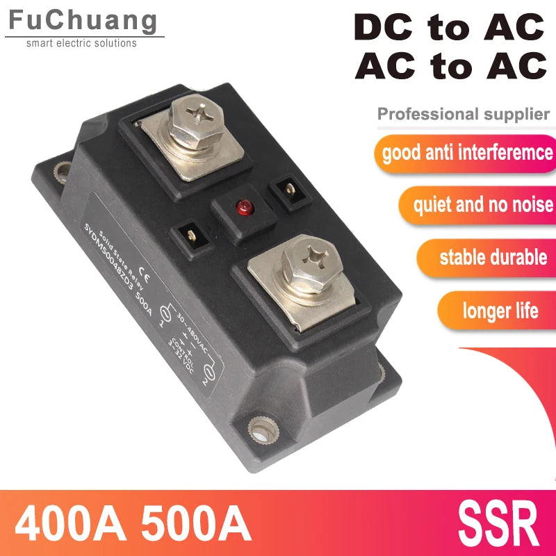 Industrial Relay Switch Module 400A 500A DC/AC AC/AC 480V SSR Dielectric Strength 4000V Single Phase Solid State Relay