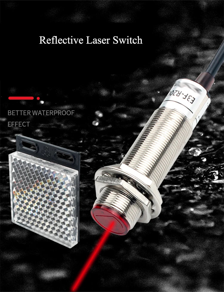 Waterproof Reflective Laser Photoelectric Switch Sensor Detector 20m Distance NPN PNP Output For Barrier Gate Alarm