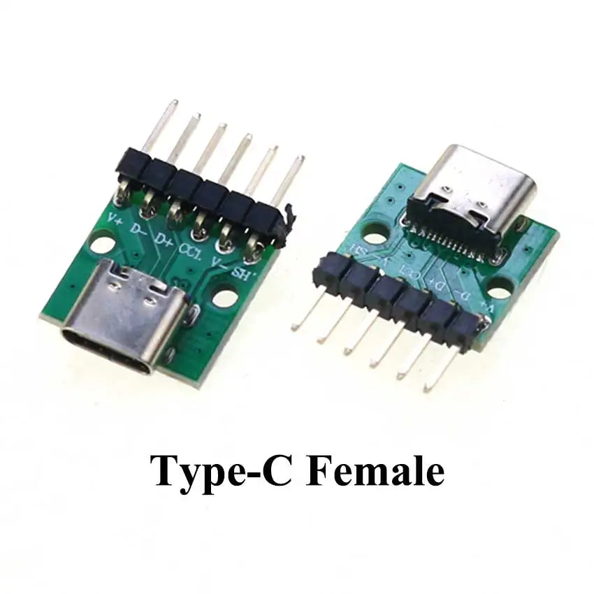 Cltgxdd 1pcs Data Charging Cable Jack Test Board with Pin Header 90/180 Degree USB 3.1 Type-C Female Male Connector