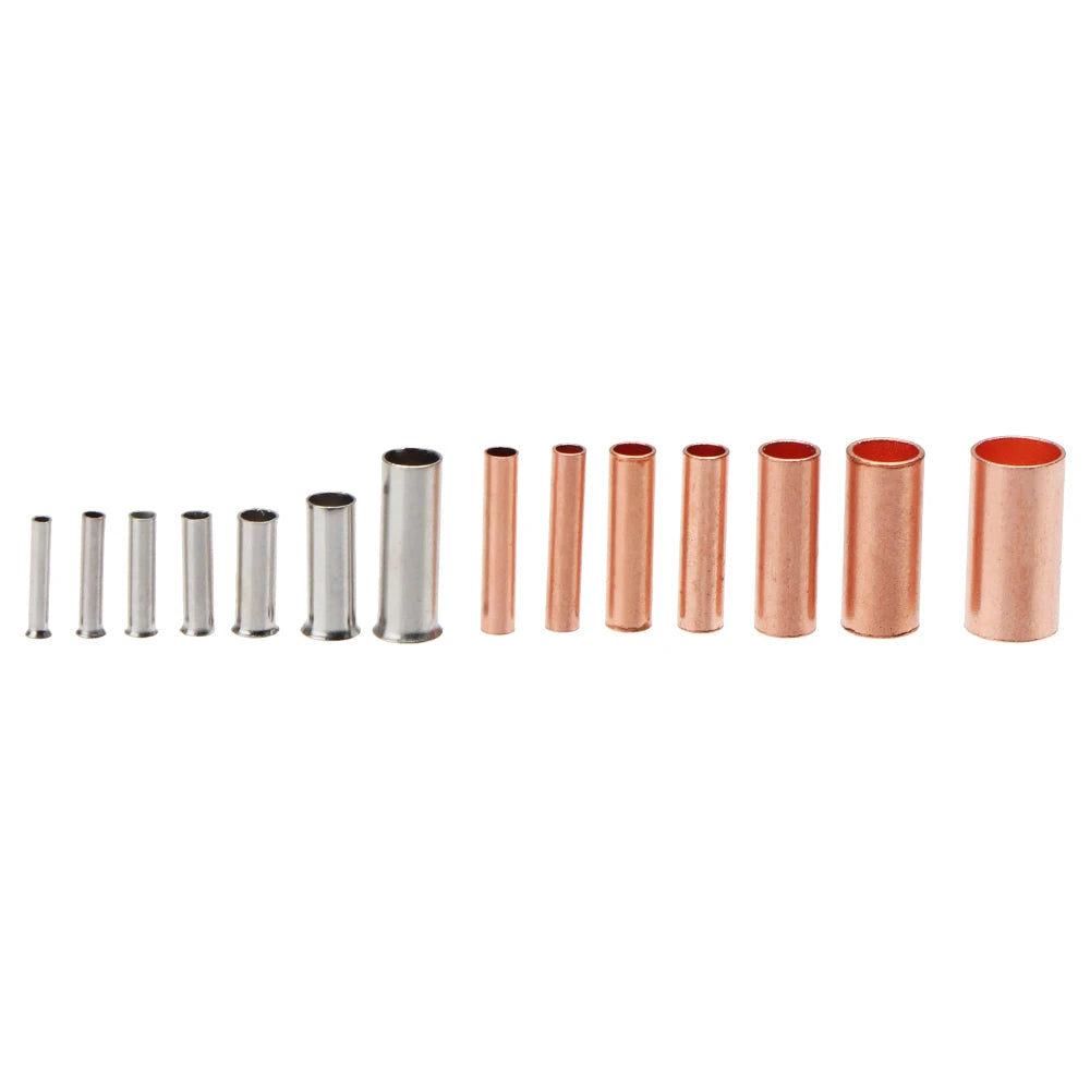 970pcs Copper Connecting Pipe Wire Joint Small Copper Tube Terminal Cable Lug Bootlace Ferrule Kit With Heat Shrink Tube Plier