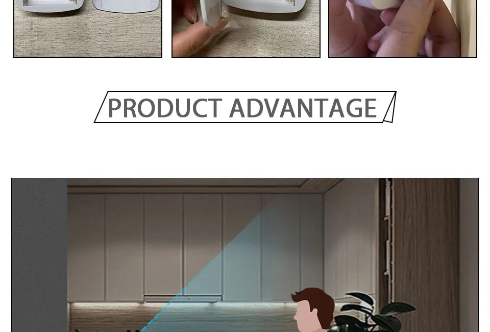 Auto ON/OFF LED Smart Night Lamp Under Cabinet Light PIR Motion Sensor Kitchen Bedroom Light for Night Cupboard Closet Stairs