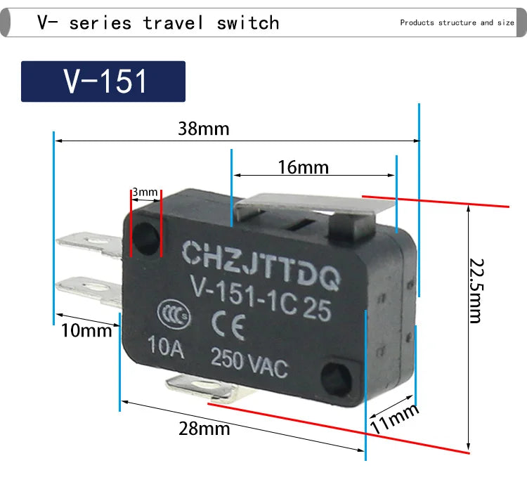 1PCS Micro Limit Switch CHZJTTDQ V-15.V-151.V-152.V-153.V-154.V-155.V-156.-1C 25 Travel Switch Limit Switch Silver Contact