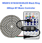 WS2812B Individually Addressable Led Ring 5050 RGB With USB 28Keys Bluetooth Music Controller Kit BuiIt-in 8/16/24/35/45 Pixels