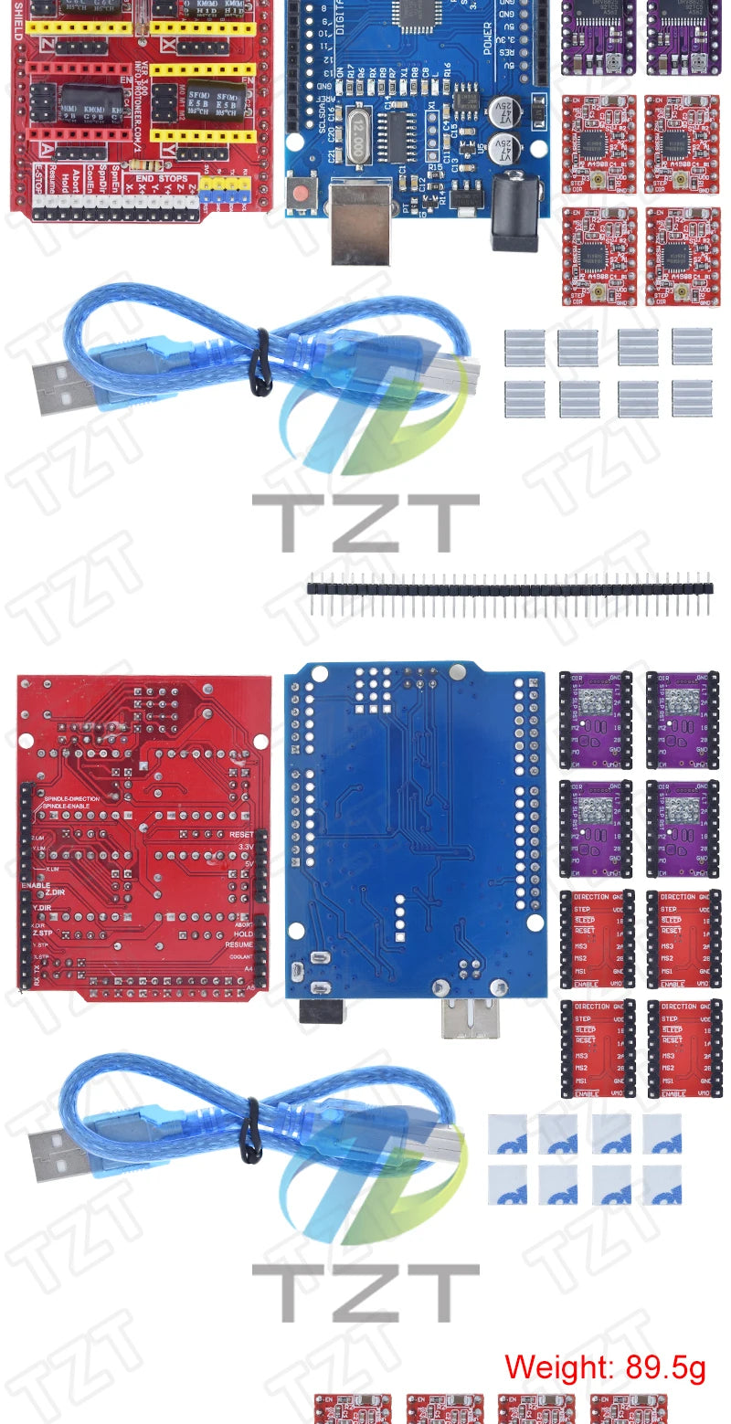 TZTUNO R3 With USB Cable + CNC Shield V3 Engraving Machine 3D Printe+ 4pcs DRV8825 Or A4988 Driver Expansion Board For Arduino