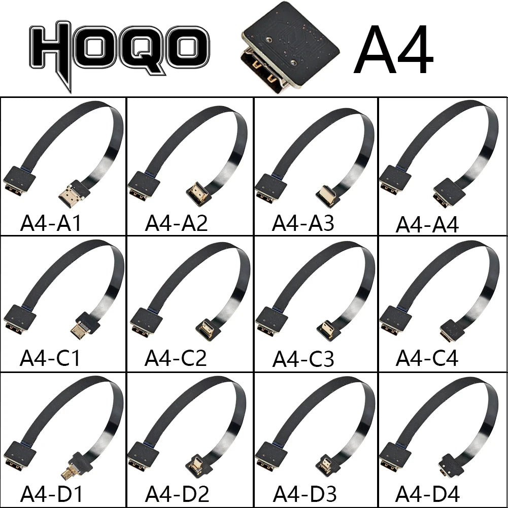 A4 Flexible HDMI-Compatible FFC FPV Ultra Thin Micro HDMI Female A4 Flat Cable Cord to HDMI Mini 90 Degree Micro Male FPC