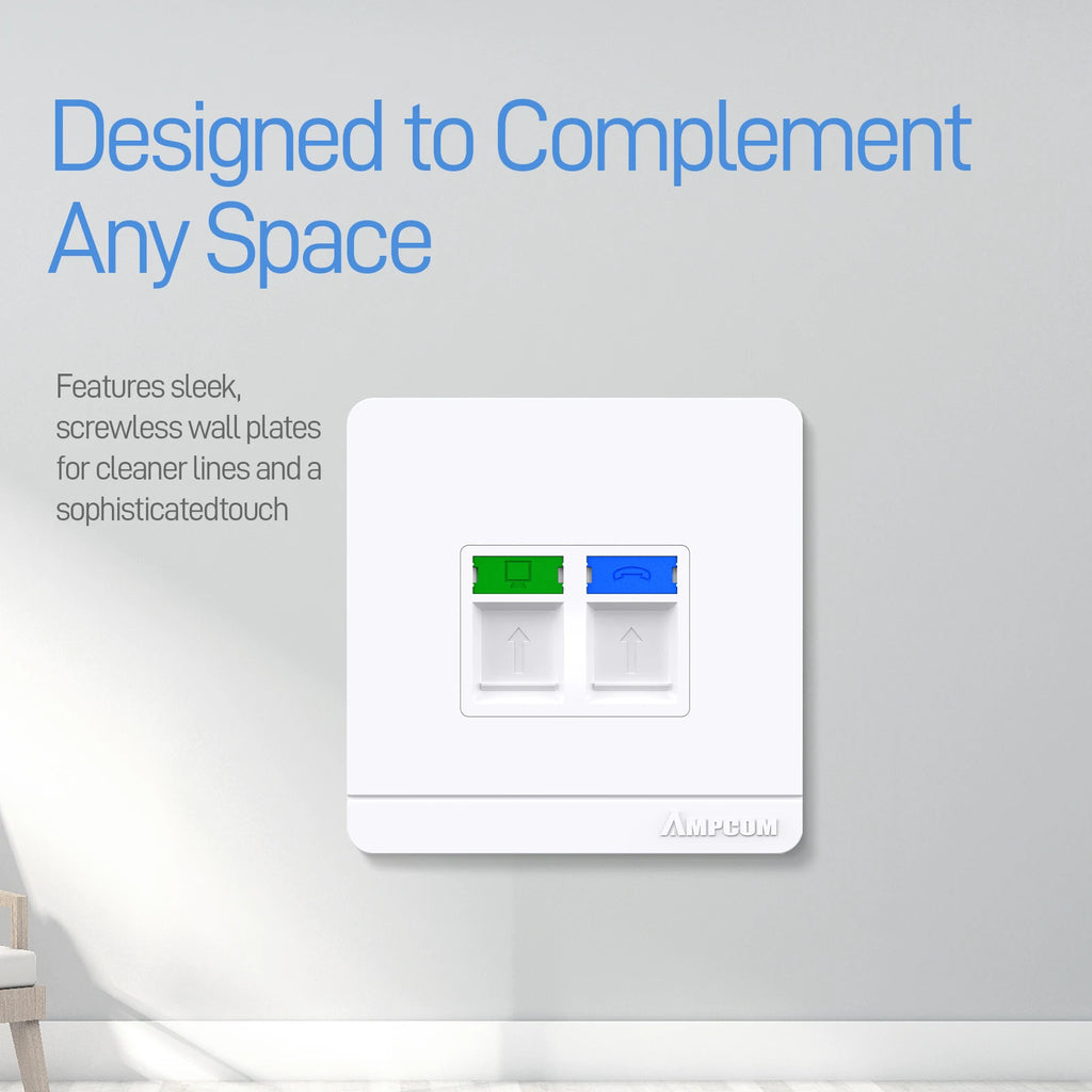 AMPCOM 86-type Wall Faceplate With Mounting Junction Box , Networking Telephone Socket Outlet Mount Panel For RJ45 RJ11 Module