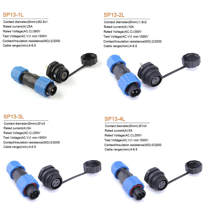 Waterproof Connector IP68 SP13 2/3/4/5/6/7/9PIN  Male Plug & Female Socket  Panel Mount Wire Cable Connector Aviation Plug