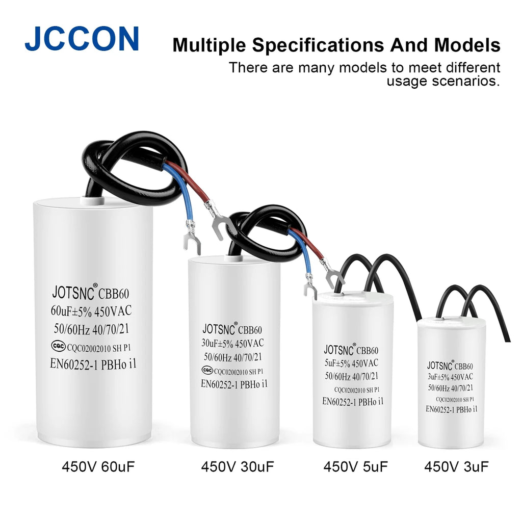 2Pcs CBB60 Motor Running Capacitor 450V Series AC Water Pump Startup Capacitors Start Motor Run 450VAC 3uF-80uF