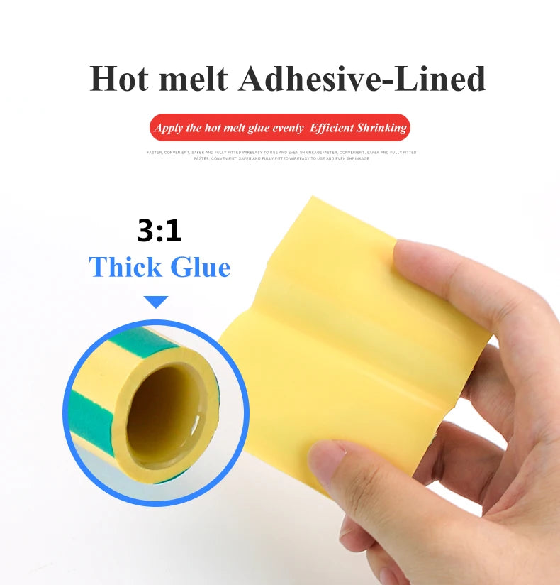 1M 3:1 Heat Shrink Tube with Glue Adhesive Lined  Dual Wall Tubing Sleeve Wrap Wire Cable Kit Yellow Green Dual Wall