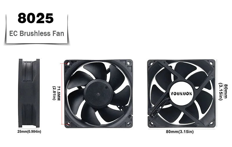 YOUNUON 60mm 80mm 90mm 120mm EC Brushless Fan AC 110V 115V 120V 220V 240V Axial Fan with Srews/Grill 6025 8025 9225 12025 12038