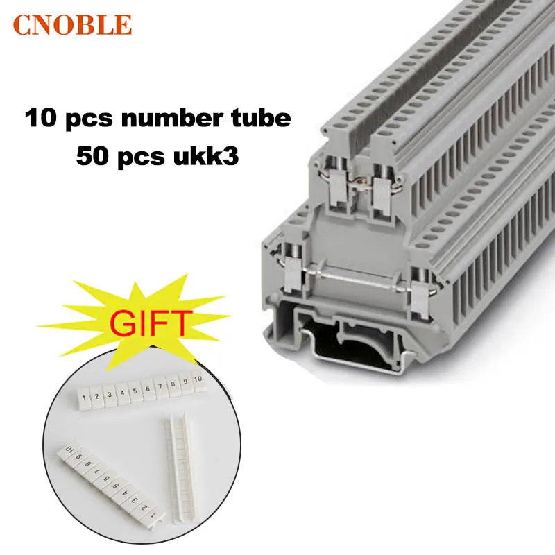 50pcs / box UKk3 DIN rail universal class PCB Terminal blocks double-deck