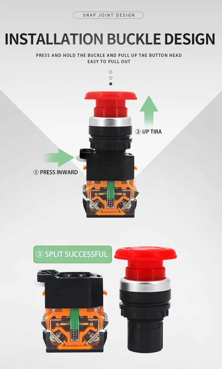 1PCS LA38-11ZS Self-Locking 22mm Emergency Power Push Button Switchstop Mushroom Head Emergency Stop Button Switch