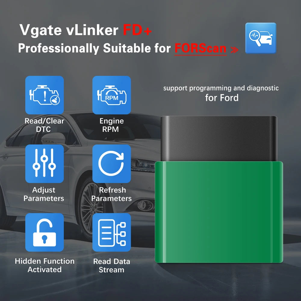 VLinker FD ELM327 Bluetooth 4.0 FORScan For Ford for IOS ELM327 OBD2 Car Diagnostic Auto Tool OBD 2 Scanner J2534