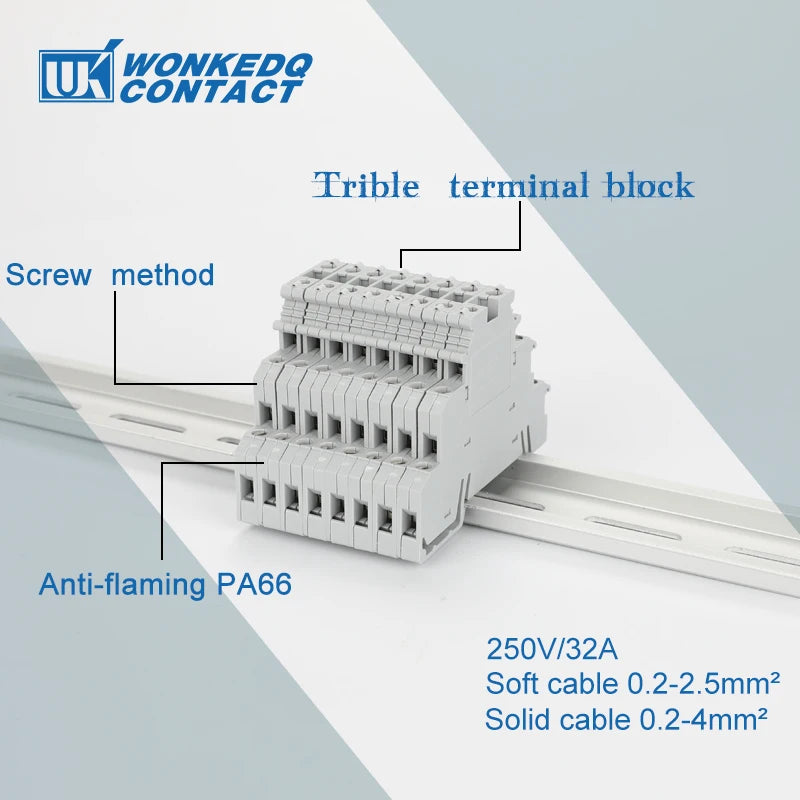 10Pcs DIKD 1.5 3 Levels Sensor Screw Connector 2.5 mm² 6-Conductor Electric Din Rail Triple Three Level Terminal Block DIKD1.5