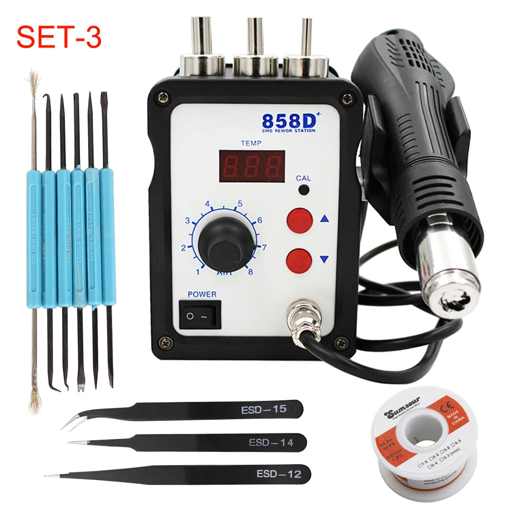 858D Rework Solder Station LED Digital Hot Air Heat Gun ESD Soldering Desoldering Station 700W Computer Phone Ultra-fast Heating
