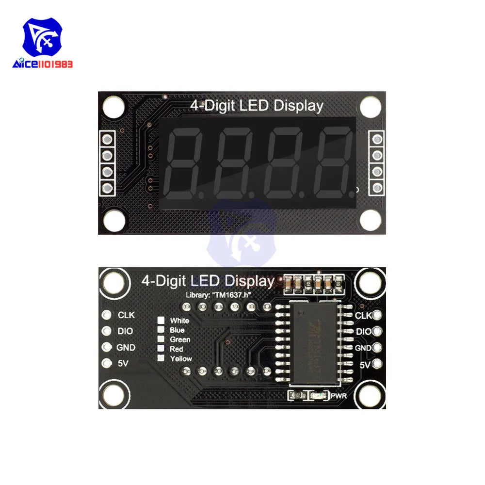TM1637 0.36" 4 Bit LED Digital Tube Display 7 Segments Red Green Blue Yellow White LED Module Board with Pin for Arduino