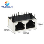 1PCS 1*2 RJ45 Metal 16 Pin Female PCB Right Angle Board Jack Connector 8P8C Crystal Head Socket 1x2 21mm Network Interface