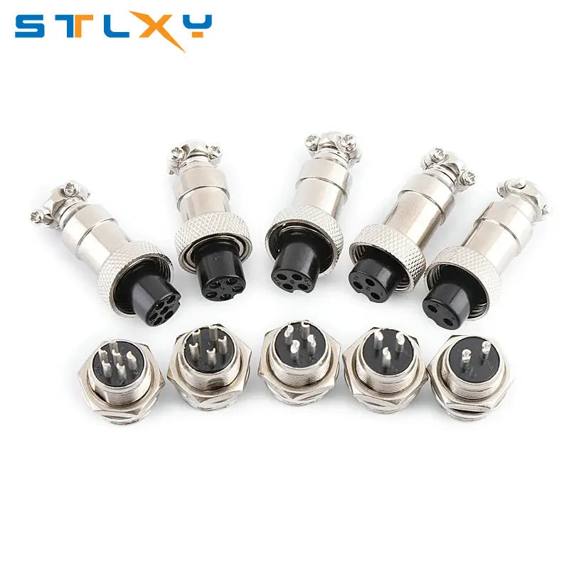 1set GX12 2/3/4/5/6/7 Pin Male + Female 12mm Circular Aviation Socket Plug Wire Panel Connector with Plastic Cap Lid