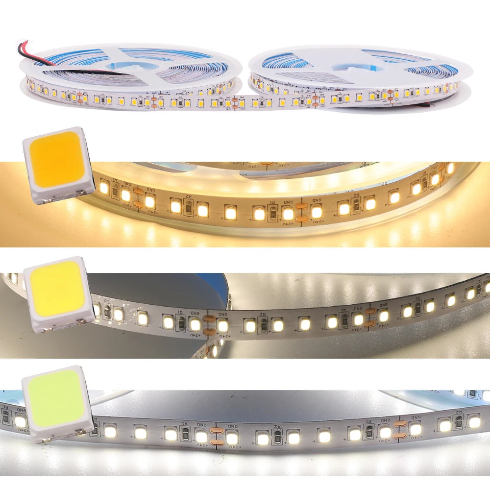5M LED Strip Light DC 12V 24V 2835 Flexible Ribbon Diode Light 60/120/240/480 LED Stripe Warm Natural Cold White Luces Led Tape