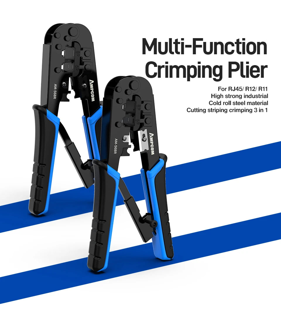 AMPCOM rj45 crimper RJ11 RJ45 Crimping Tool Ethernet Network LAN Cable Crimper Cutter Stripper Plier for 6P 8P RJ-11/RJ-12 RJ-45