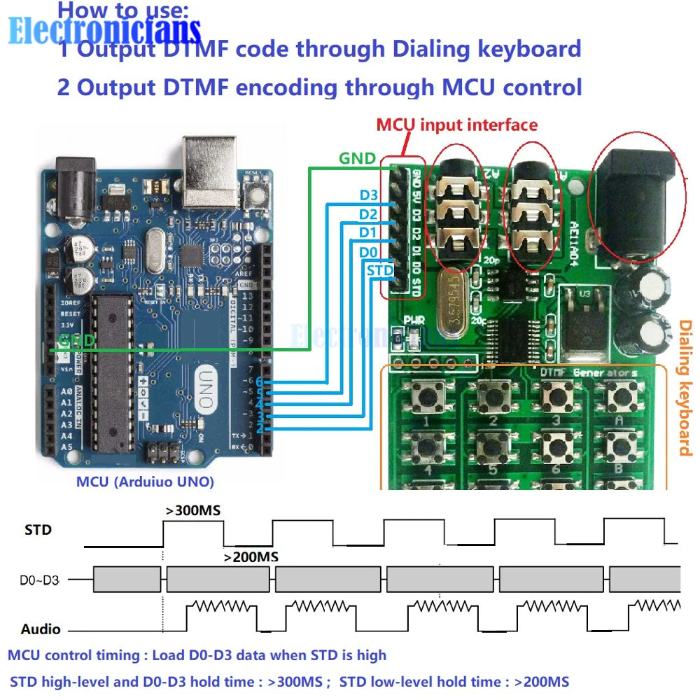 DC 5-24V DTMF Audio Generator Module Voice Encoder Dual Tone Transmitter Multi-Button Keypad Audio Control Board for Arduino