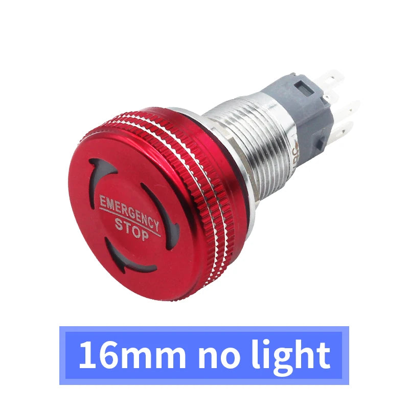 Metal Emergency Stop Switch 16MM 19MM 22MM E-stop Button Rotary Push-pull Emergency Stop Button with LED light 220V 24V 12V