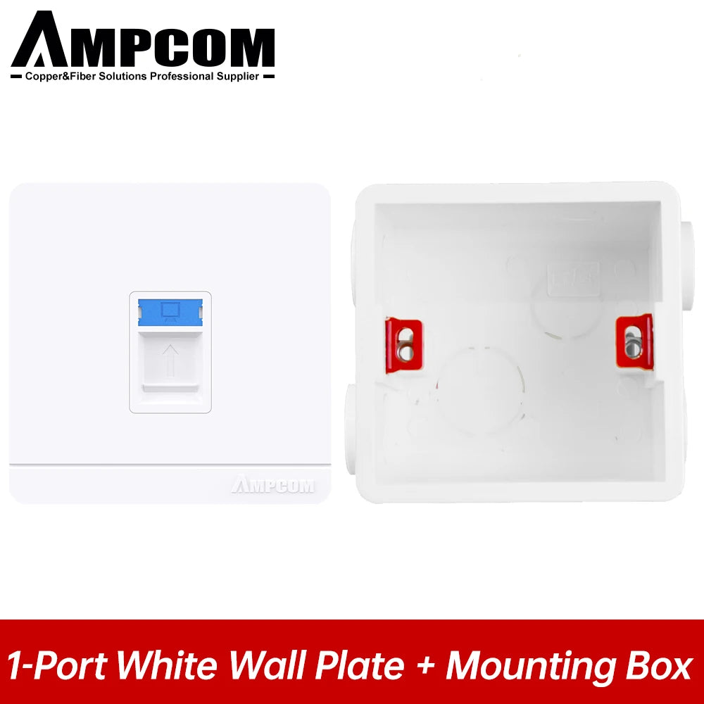AMPCOM 86-type Wall Faceplate With Mounting Junction Box , Networking Telephone Socket Outlet Mount Panel For RJ45 RJ11 Module