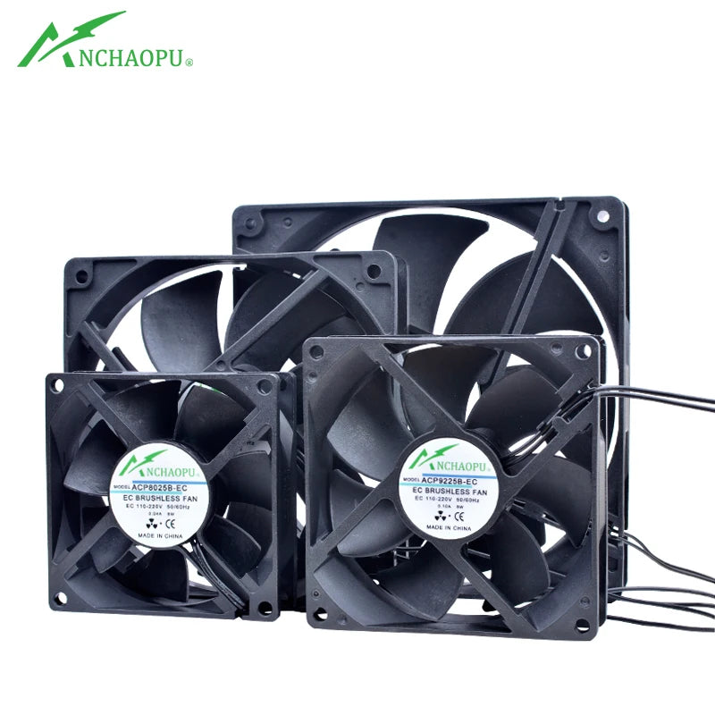ANCHAOPU EC Brushless Cooling Fan AC 110V 120V 220V 240V Ball Bearing 2 Lines 60mm 70mm 80mm 92mm 120mm 140mm For Cabinets