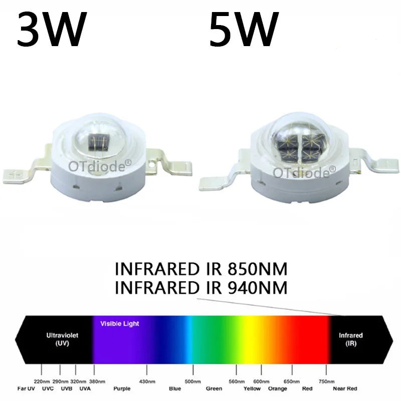 High Power LED Chip 850nm 940nm IR Infrared 3W 5W Emitter Light Bead COB 850 940 nm Night Vision CCTV Camera