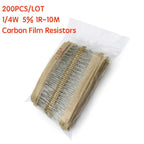 200PCS 1/4W Carbon Film Resistors 5% 1R-10M 10R 47R  56R 100R 220R 1K 4K7  6K8 100K 330K 560K 1M  ohm Color Ring Resistance