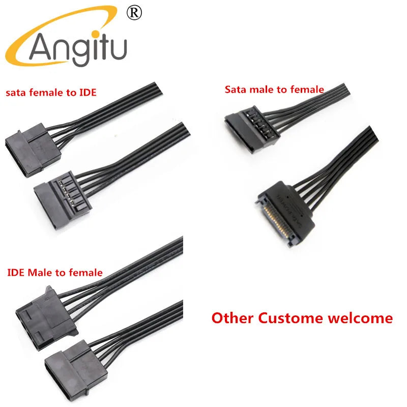 Angitu Sata 15Pin Male to Female Molex Male to Female Cable Sata Female Sata to Molex/IDE 4pin Exension Power Adapter Cable