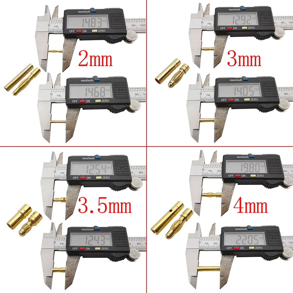 2mm 3mm 3.5mm 4mm Bullet Banana Plug Gold-Plated Banana Male Female Connector Battery Plugs Kits for RC Battery Parts DIY