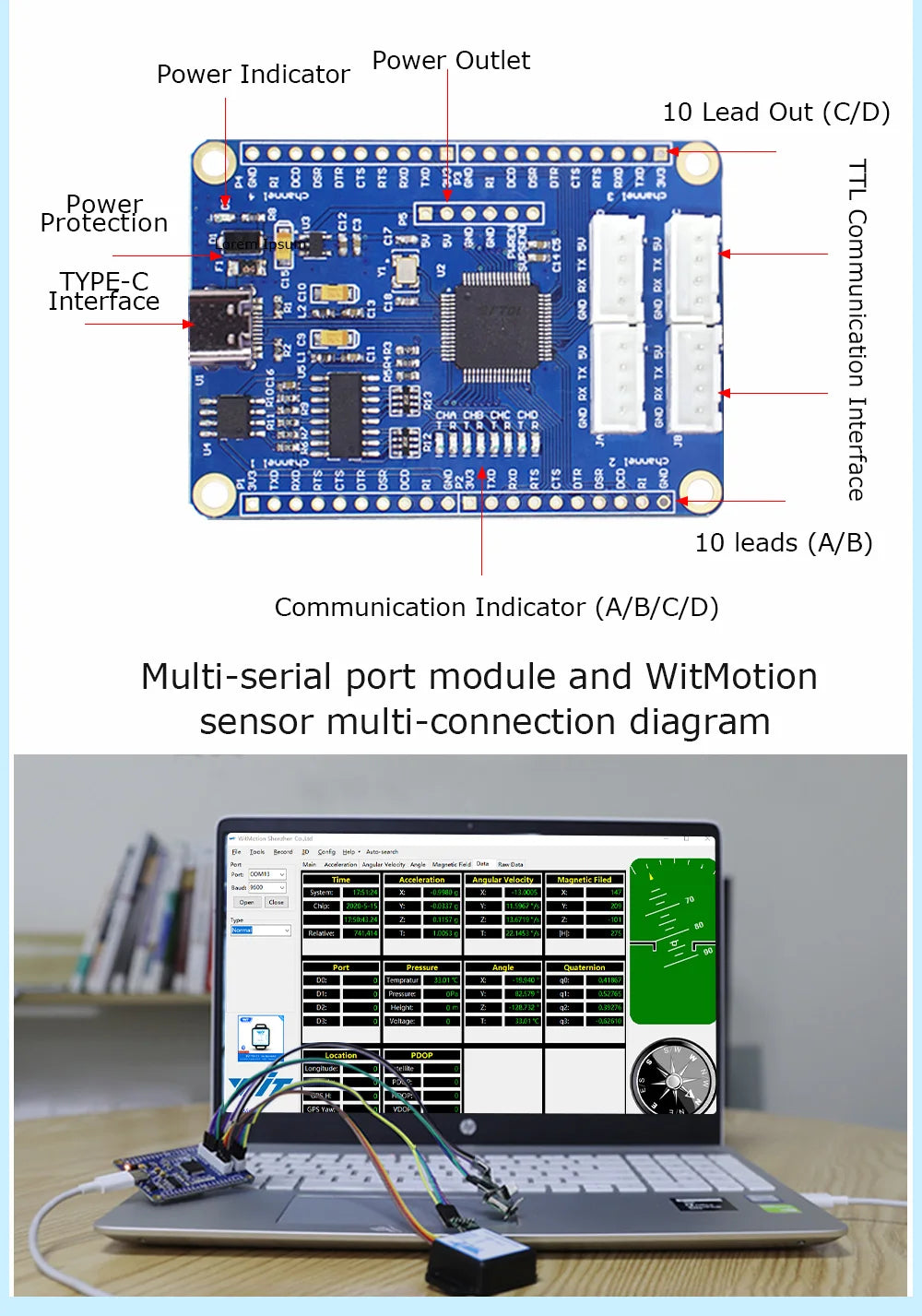 WitMotion USB-UART 6-In-1 Converter, Multifunctional USB-TTL/RS485/232, TTL-RS232/485,232-485)Serial Adapter, CH340/ CP2102 Chip