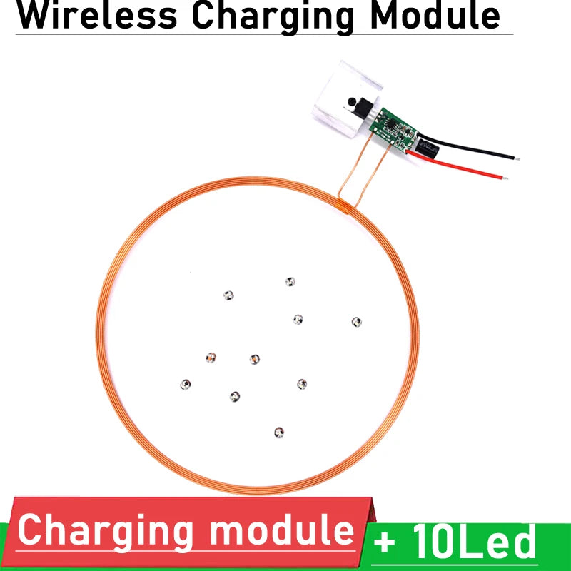 150mm Remote Wireless Charging Module Power Supply Charger Coil Magnetic Induction USB Transmitter Module + 10pcs Led