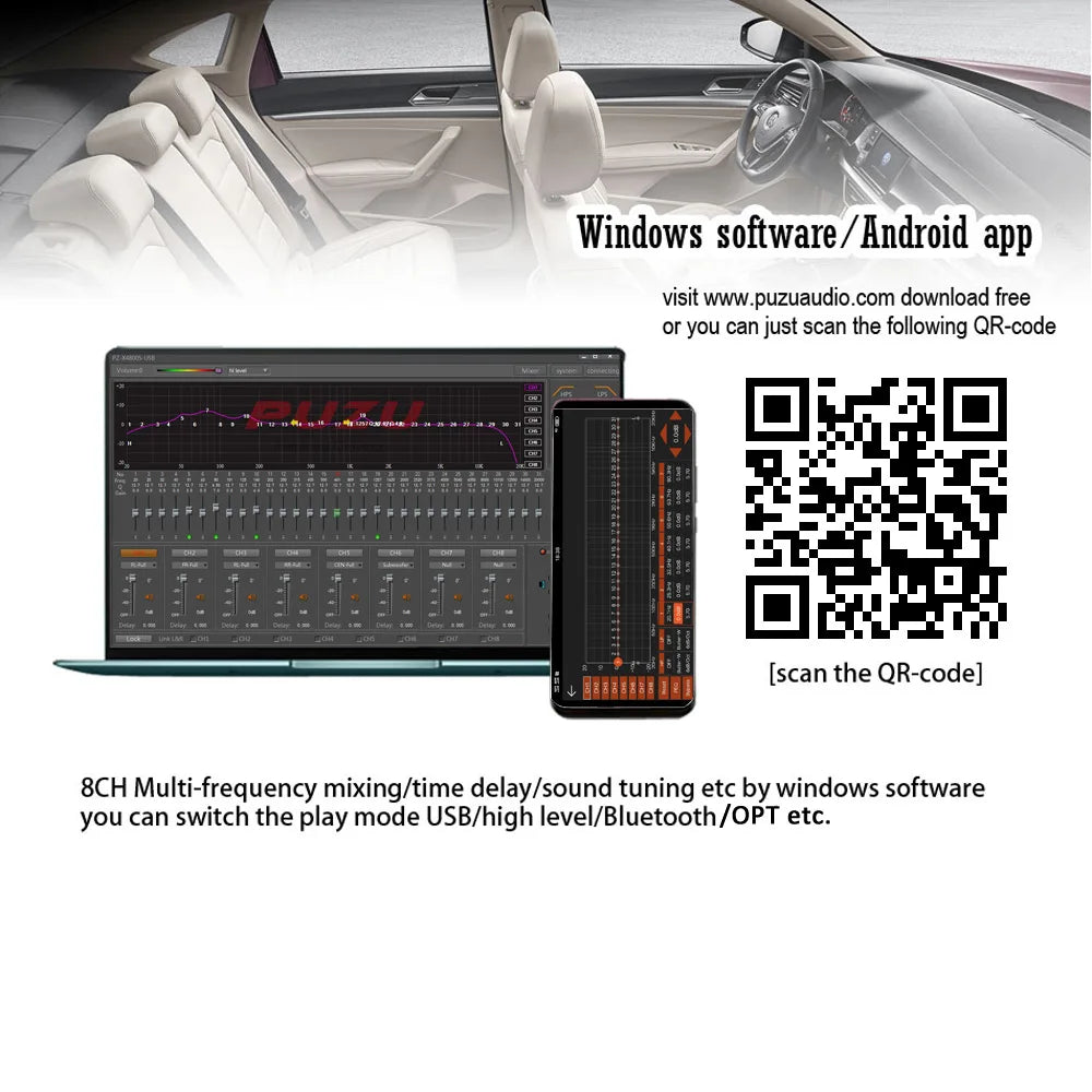 PUZU PZ-X4800S  6core 32bit 8CH with power Car Audio DSP Digital signal processor built in amplifier 8X150W support BT5.0 OPT