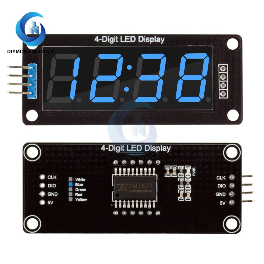 TM1637 4-Digit 7 Segments Digital LED Display Module 0.56 inch Display Tube Decimal Clock Double Dots Module Board for Arduino