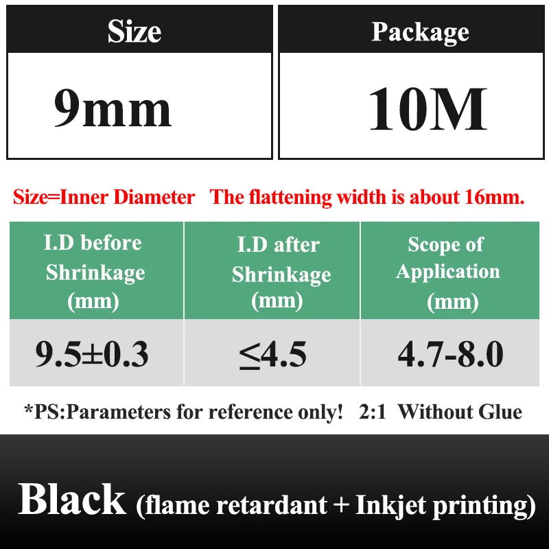 10 METER/LOT BLACK 1/2/3/4/5/6/8/10/10/12/14/16/18/20mm Heat Shrink Tubing Flame Retardant Tube Kit Insulation Tubing Wire Cable