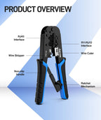 AMPCOM rj45 crimper RJ11 RJ45 Crimping Tool Ethernet Network LAN Cable Crimper Cutter Stripper Plier for 6P 8P RJ-11/RJ-12 RJ-45