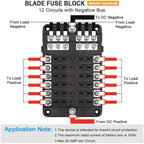 12 Way Fuse Box Holder With Blade Fuse Holder Block & Warning Indicator Car Boat Blade Fuse Box 12V 24V