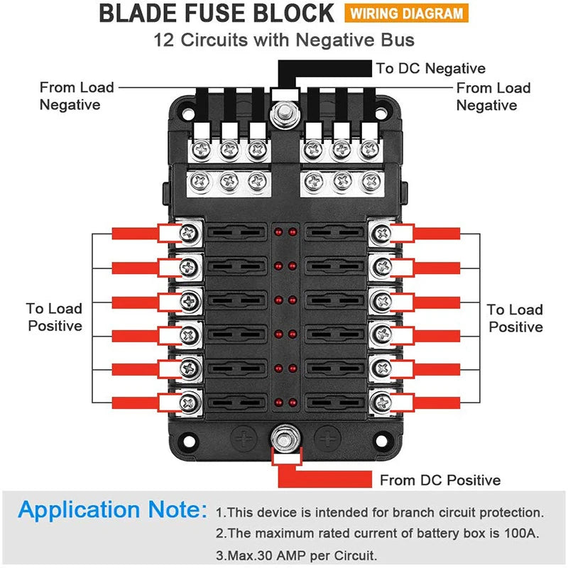 12 Way Fuse Box Holder With Blade Fuse Holder Block & Warning Indicator Car Boat Blade Fuse Box 12V 24V