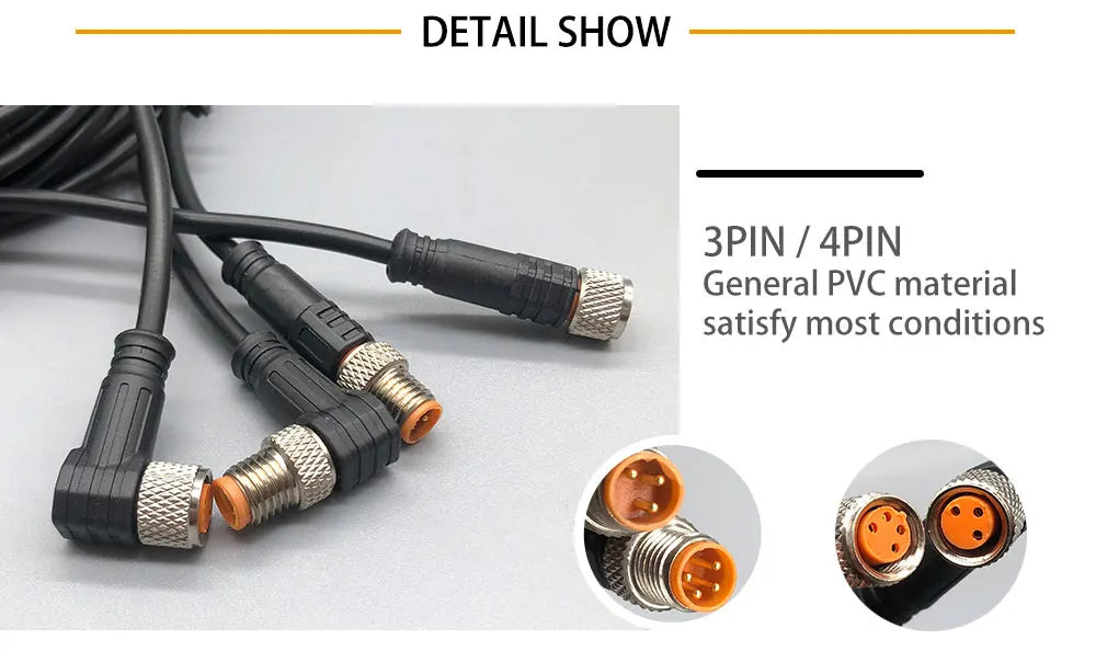 Cloweit M8 3 4 Pins PVC LED IP67 Sensor Cable Connector Type A Socket Plug 2m Waterproof Male&Female Straight Angle Flange
