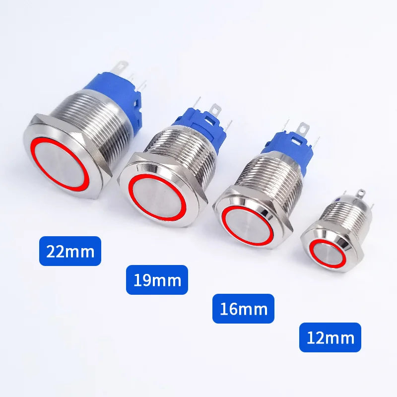 Button Switch 12/16/19/22mm Momentary Latching Fixed Push On Off Power Start Stop Electric LED Light 3V 6V 12V 24V 220V