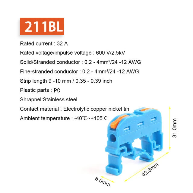 Quick Wire Connector 211 Din Rail Type Press Terminal Instead Of UK2.5B Compact Splicing Conductor Cable Terminal Block SPL